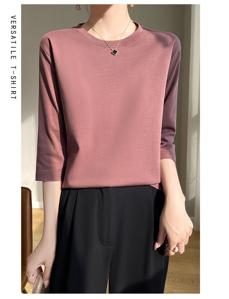 圆领丝光棉七分袖t恤女2024春夏新款气质百搭棉线打底衫半袖女详情33