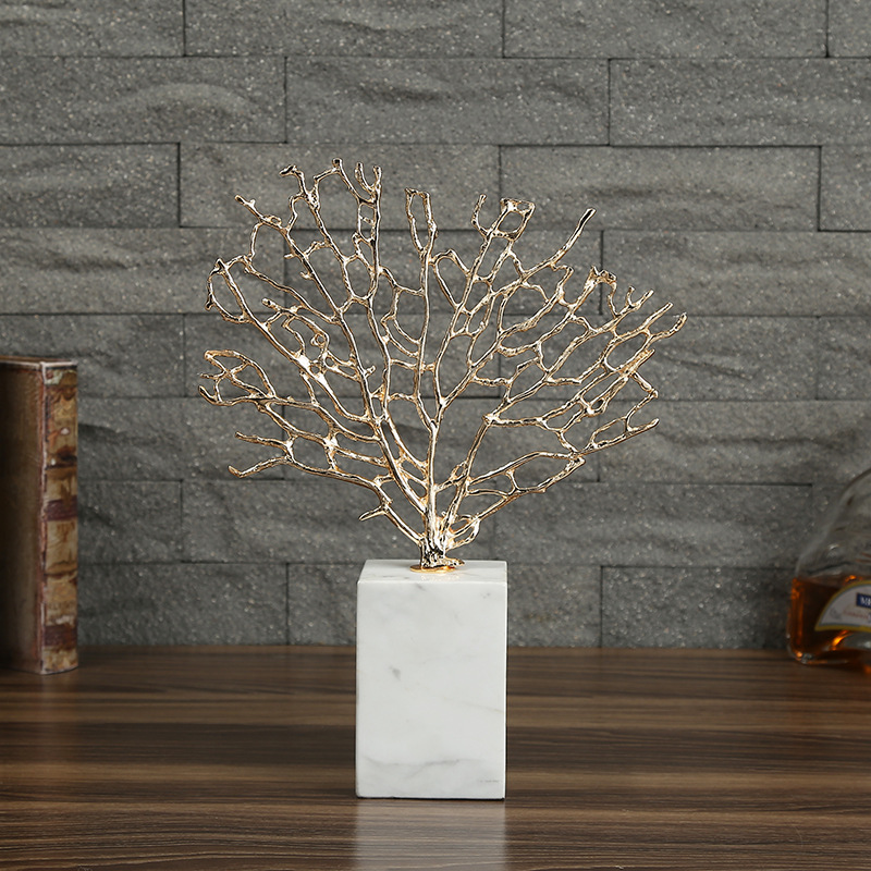 Wholesale of European-style creative metal decorative items, coral tree marble ornaments, home soft furnishings and light luxury decorative decorations pic 5