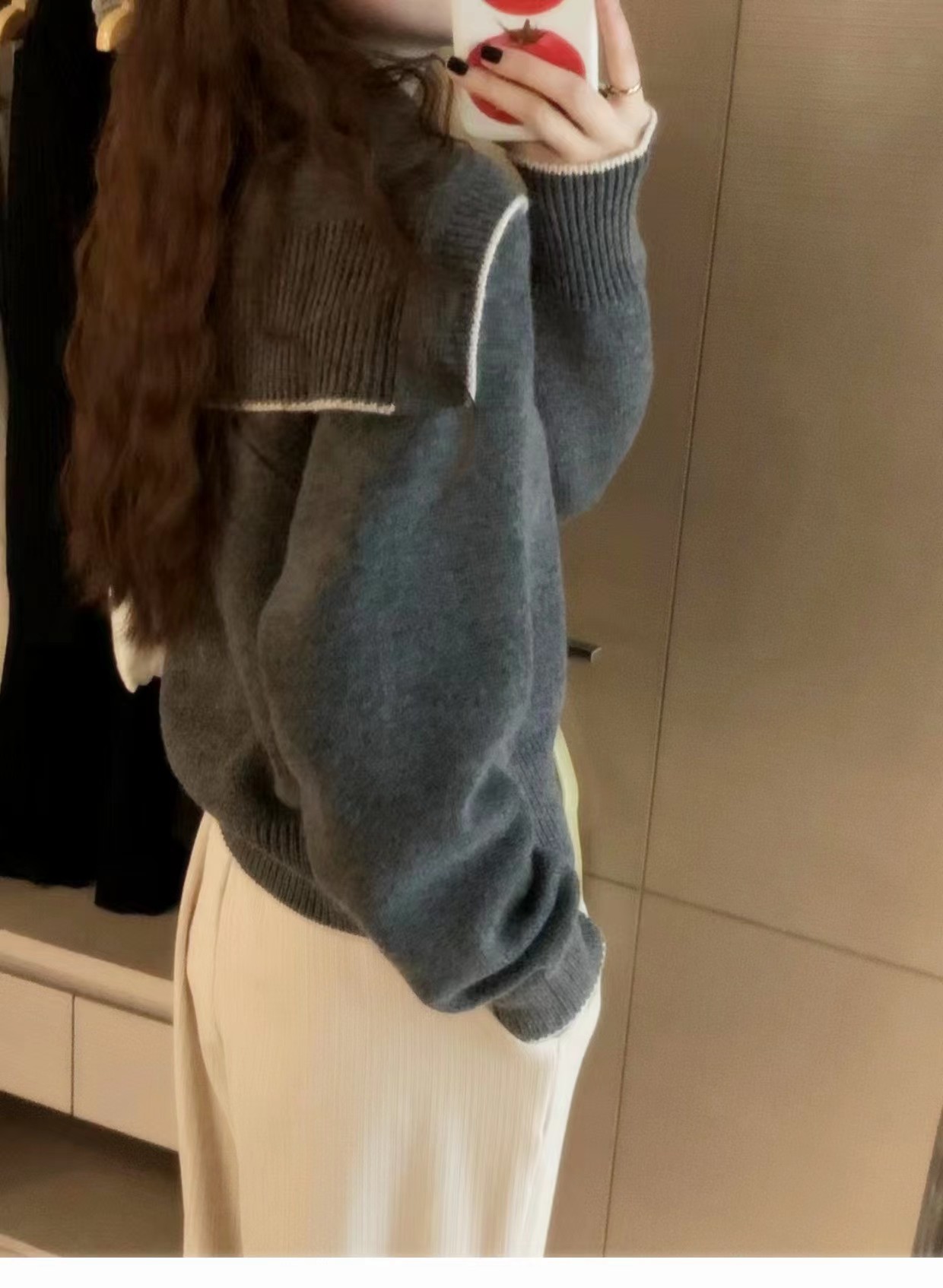 High-end navy neck knitted wool cardigan for women, loose, laid-back and slimming thick sweater coat for autumn and winter pic 9