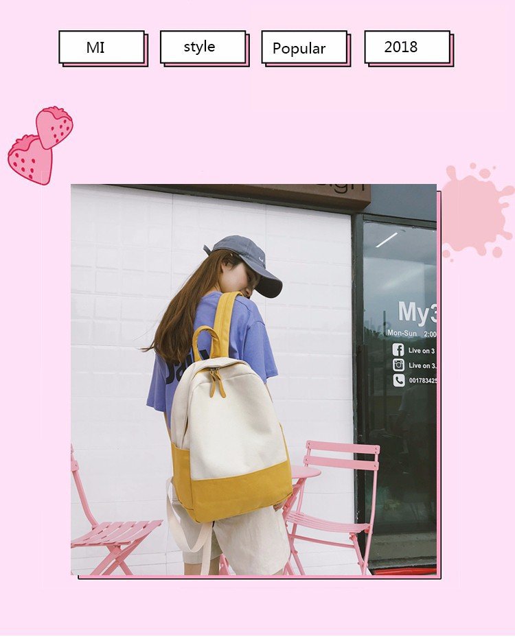 Factory wholesale of college-style, fresh, artistic, simple and versatile canvas backpacks, color-matched schoolbags for middle school best friends pic 1