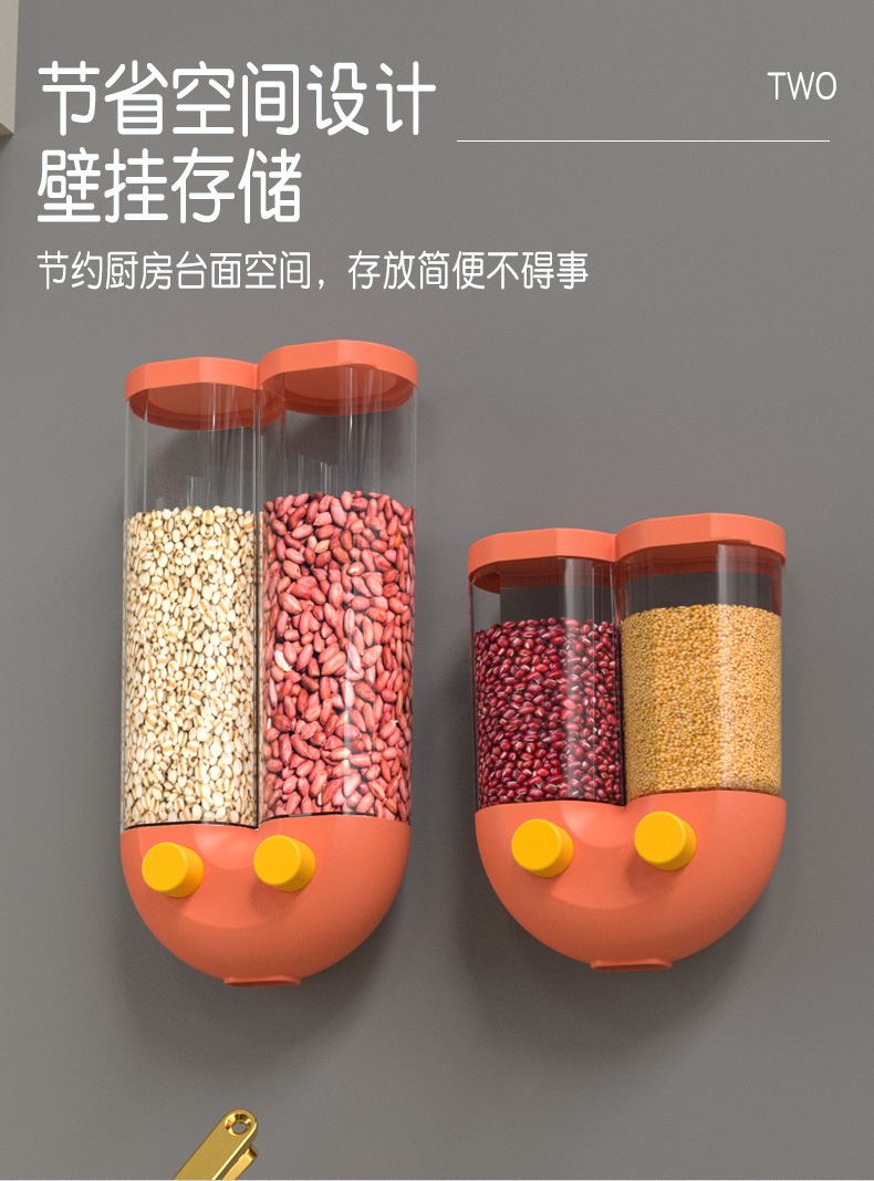 Wall-mounted five-grain storage box, kitchen compartment-divided rice bucket, grain storage, dust-proof sealed jar for food storage pic 3