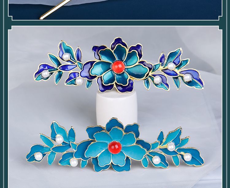 Ancient-style hairpins, cloisonne accessories, simple and versatile daily wear, court hairpins, Hanfu headwear for women, blued hair accessories, hairpins pic 4