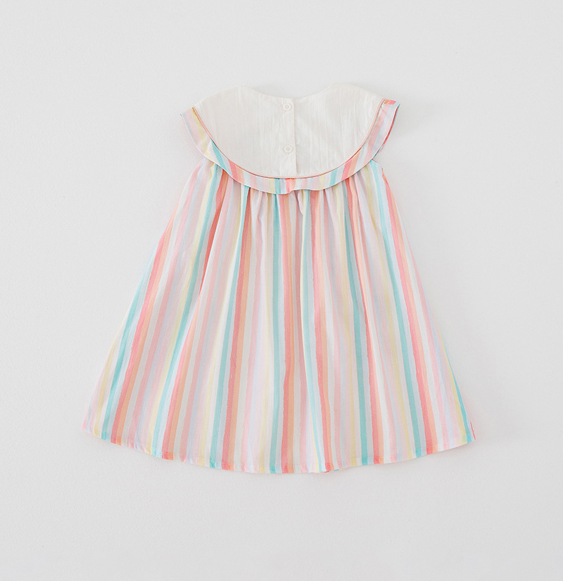 Korean children's clothing colorful striped sailboat embroidery girls' dress 2023 Summer style navy style sleeveless baby dress pic 19