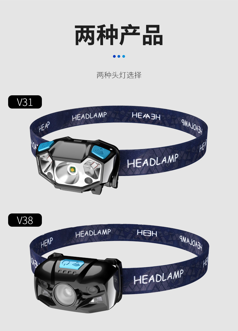 猎天鹰充电感应头灯强光超亮夜钓灯头灯防水户外轻量头戴式电筒详情10