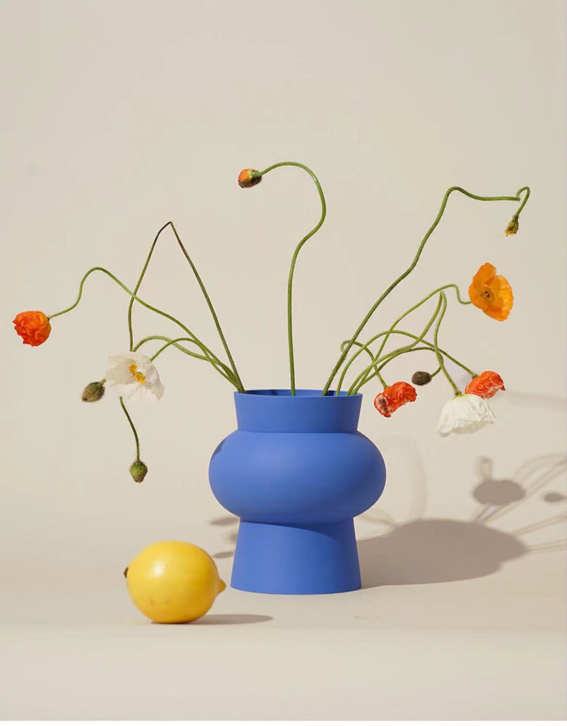 Nordic Ins-style ceramic vase, Klein blue ceramic flower arrangement, entrance decoration piece, light luxury living room decoration dry vase pic 11