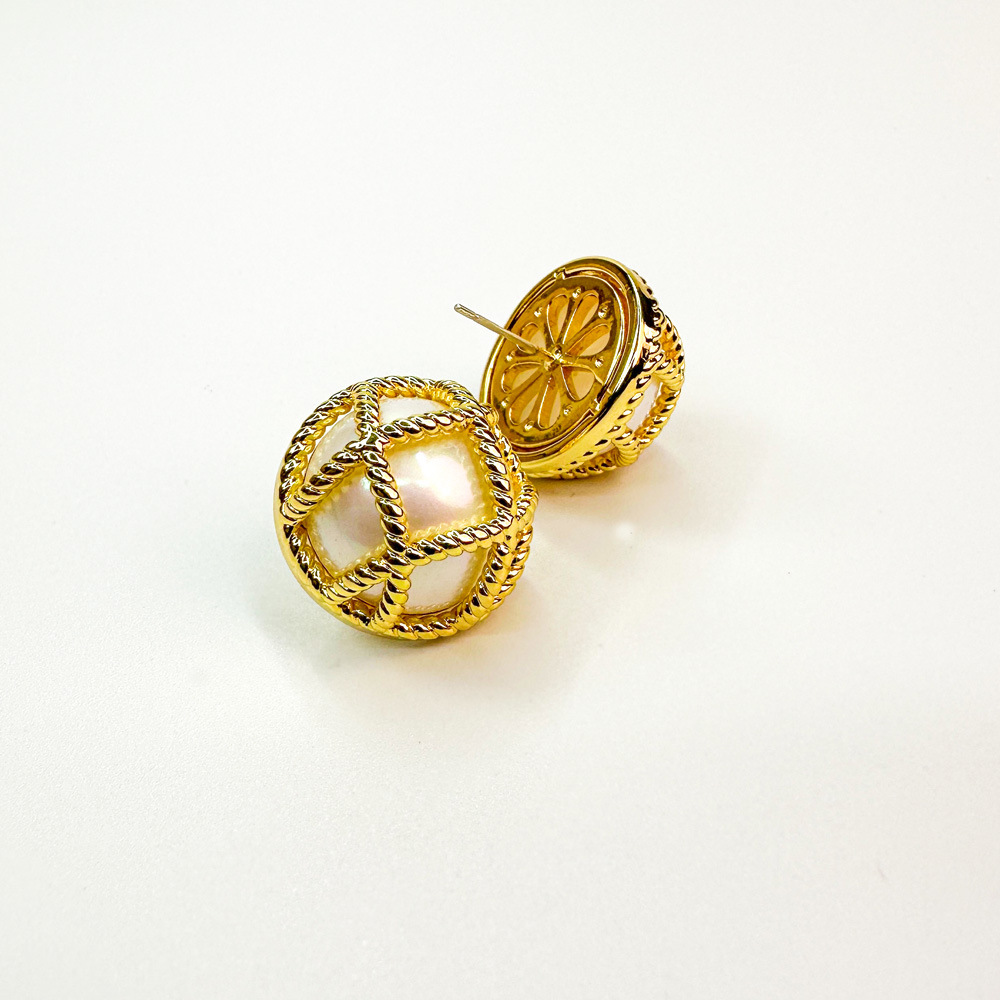 绑绳半珠型耳钉复古气质耳坠铜镀真金S925银针几何耳环网红耳饰详情5