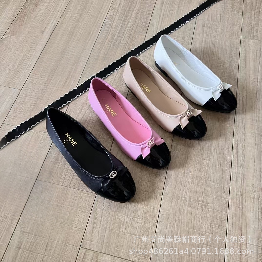 小香风蝴蝶结芭蕾舞鞋2024年新款低跟真皮拼色浅口圆头气质单鞋女详情3