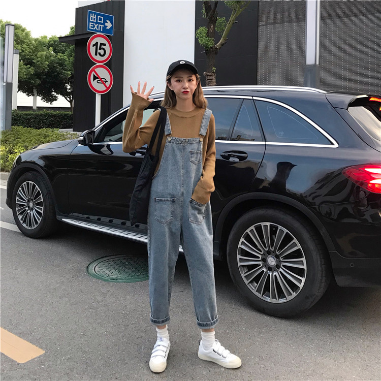 Summer new denim overalls for women, Korean style loose high-waisted, trendy and versatile, slimming straight-leg ins pants pic 6