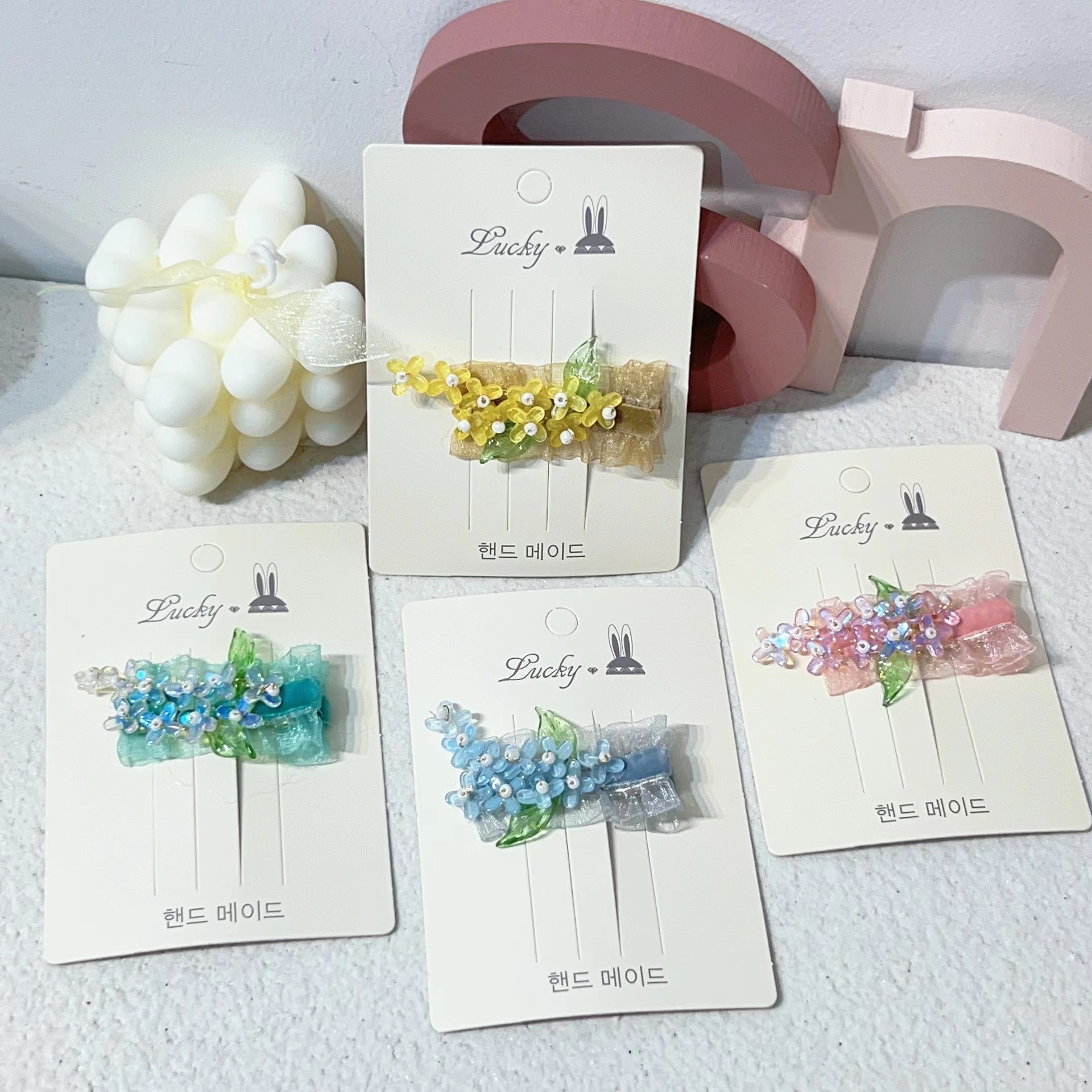 LT10144新款网纱边串珠绿叶小花清新发饰发夹详情1