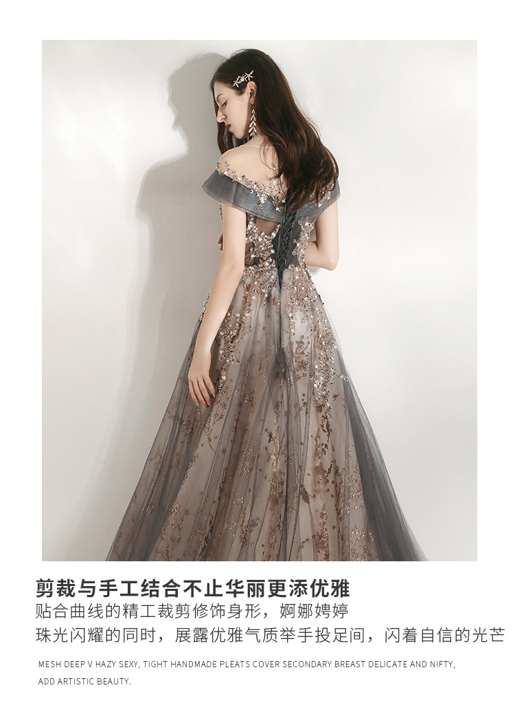 宴会晚礼服女2022年新款主持人派对长裙显瘦重手工年会欧美连衣裙详情4