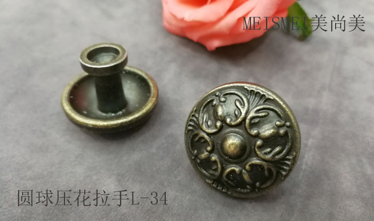 Chinese-style antique copper-colored embossed drawer handle, single-hole solid granular spherical handle, wardrobe and cabinet door handle pic 5