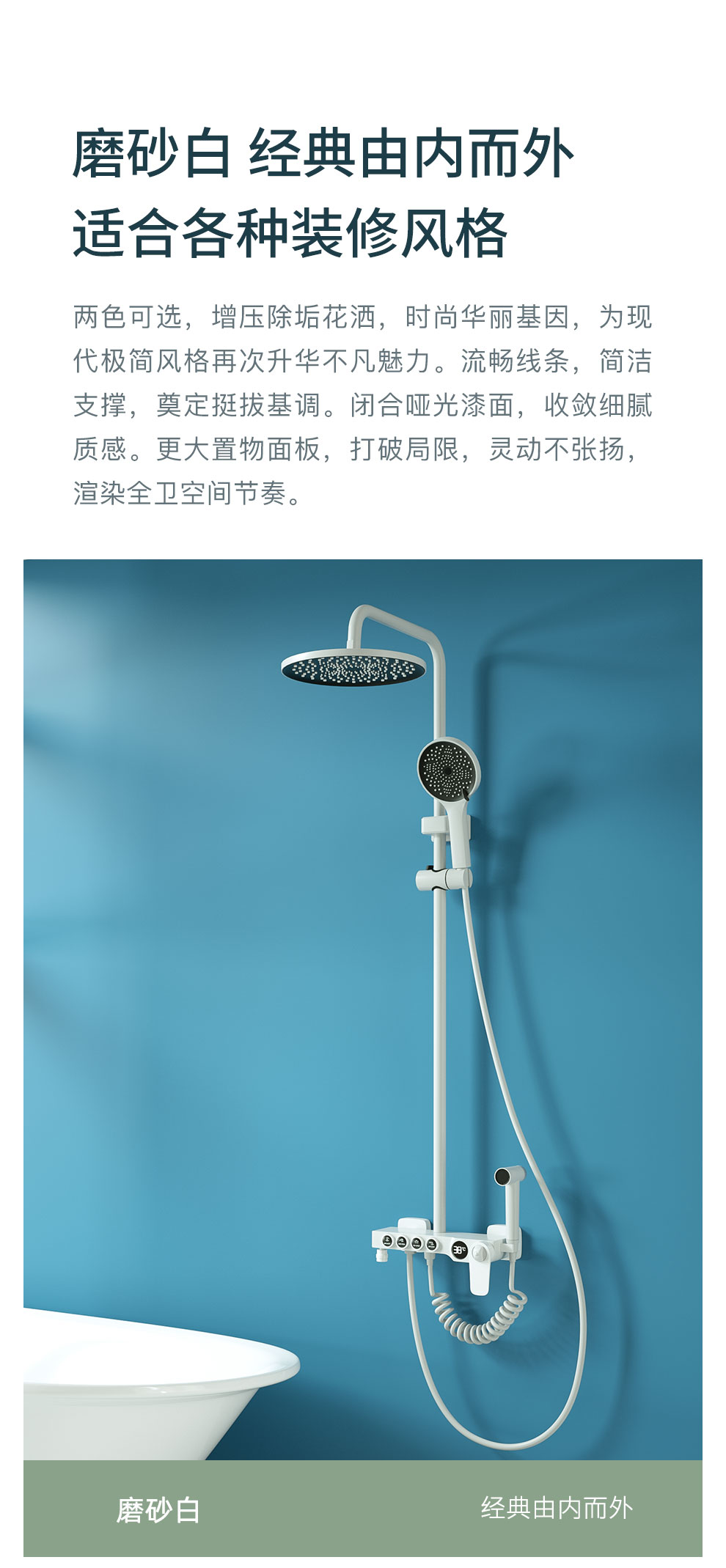 Moonlight White digital display constant-temperature shower head set, bathroom bath pressure-increasing nozzle, bathroom household copper white shower head pic 3