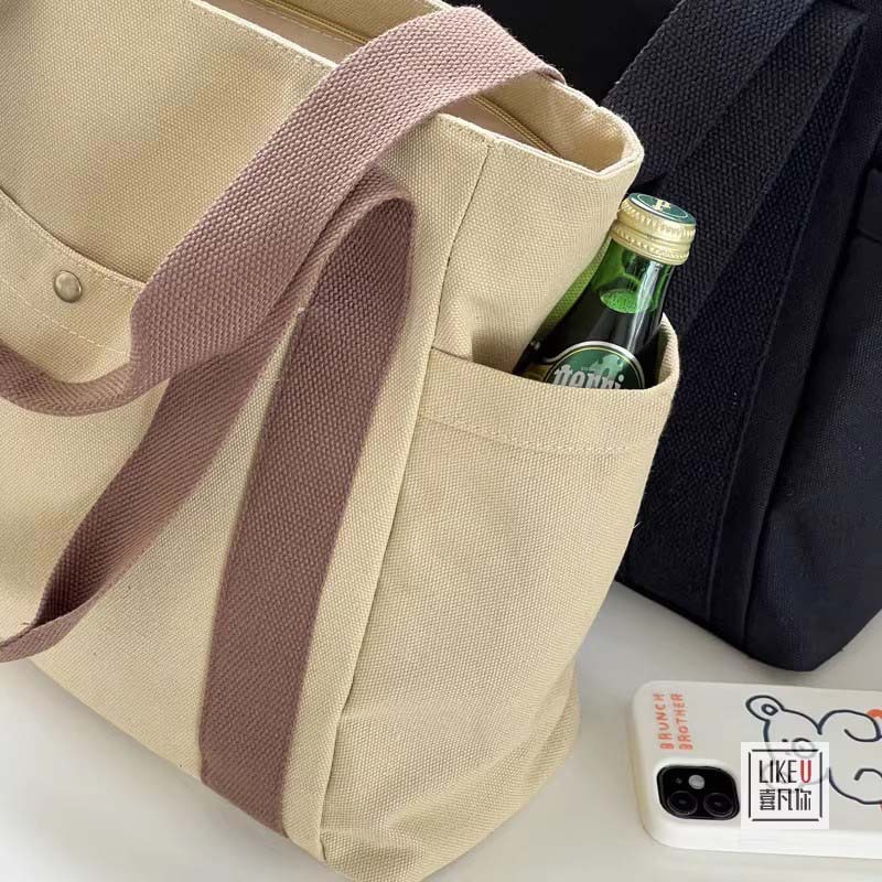 帆布包包女手提袋单肩包大学生百搭手提包通勤大容量补课袋多口袋详情41