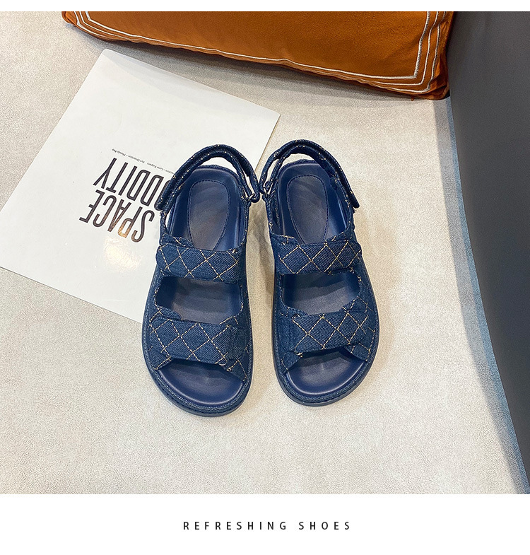 2024夏季新款小香风魔术贴厚底休闲运动凉鞋百搭平底沙滩罗马女鞋详情21