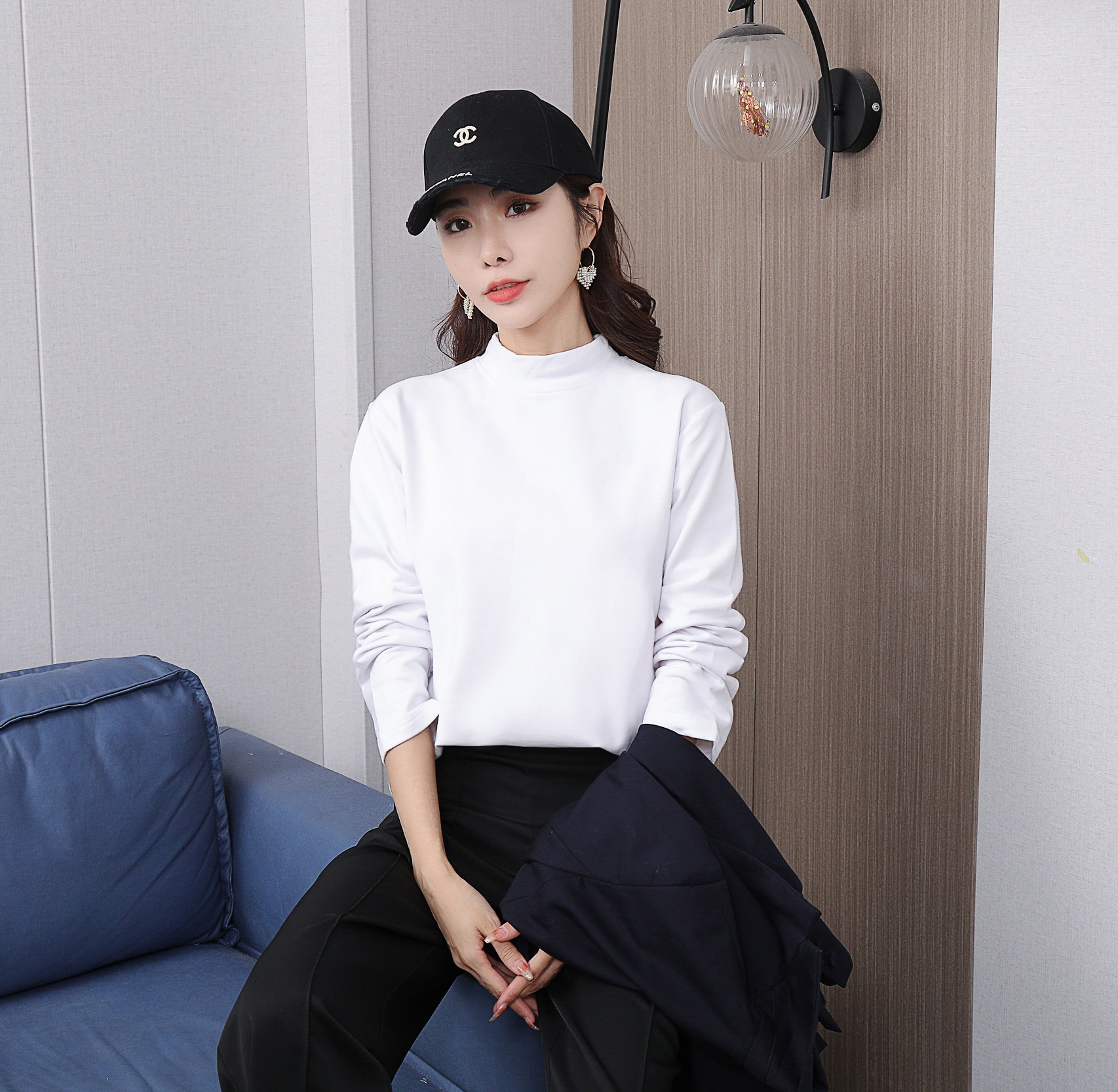 韩版纯棉半高领打底衫女加绒加厚秋冬新款高端修身长袖T恤女上衣详情14