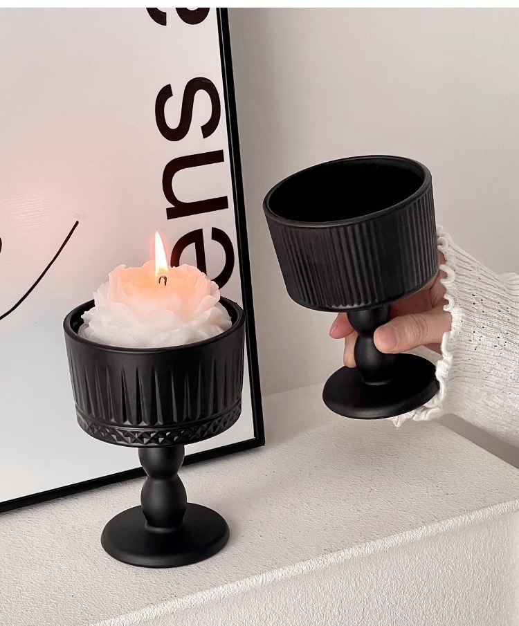 High-quality appearance level vintage candlestick ornaments, frosted black glass candle scented base, atmospheric photo decoration props pic 7