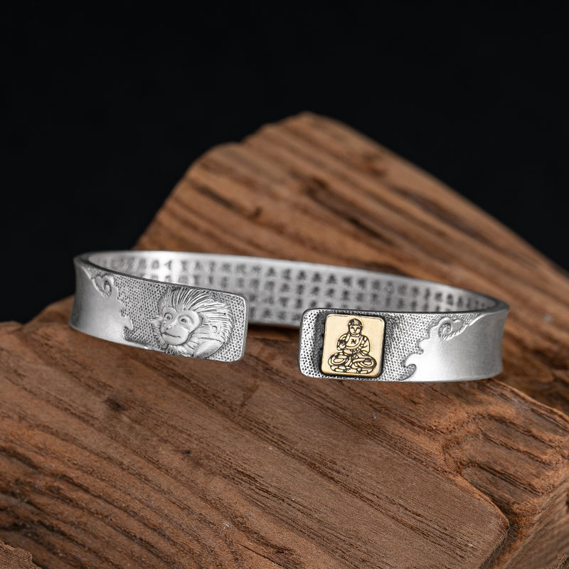 Hot-selling item: Twelve zodiac signs, eight Guardian Deities, zodiac Buddha silver-plated bracelet, aged and retro style, open Thai silver bracelet pic 4
