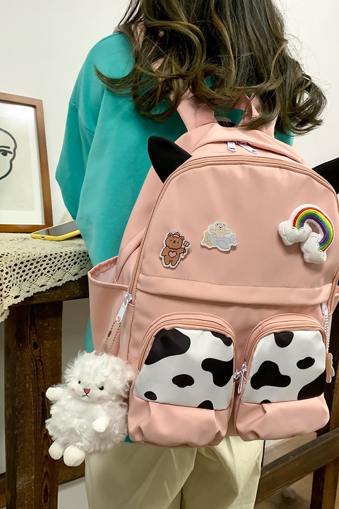 Japanese-style ins campus school style, fresh and cute, cute cow with earbuds, soft girl schoolbag, funny student backpack pic 64