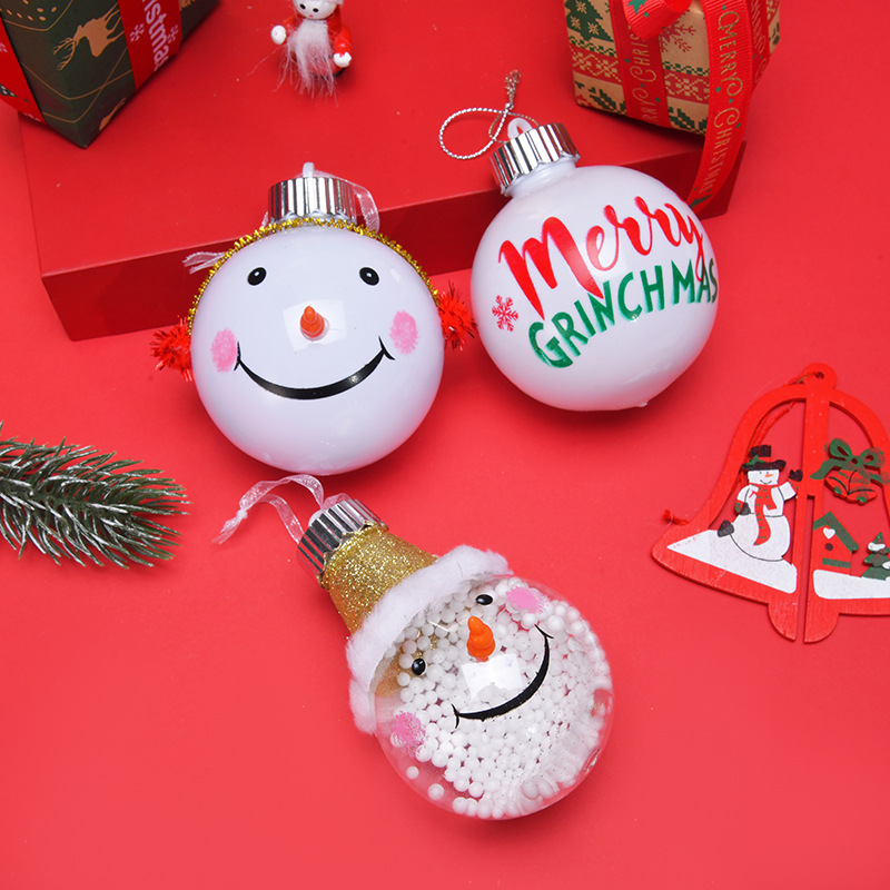 跨境圣诞球发光挂件卡通雪人塑料球摆件装饰圣诞节庆氛围挂饰批发详情5