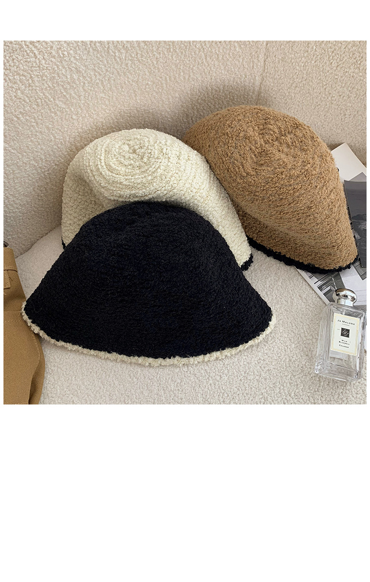 黑色针织毛绒渔夫帽女秋冬季韩版大头围水桶帽日系百搭显脸小帽子详情9