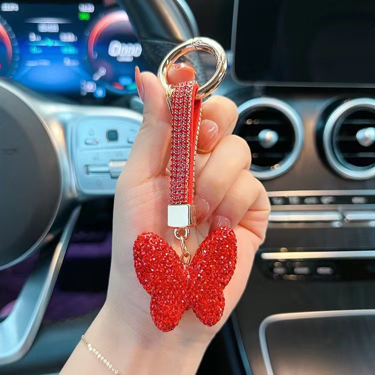 陶泥满钻蝴蝶钥匙扣镶钻圆环汽车钥匙链 女款时尚包包挂件镶钻详情8