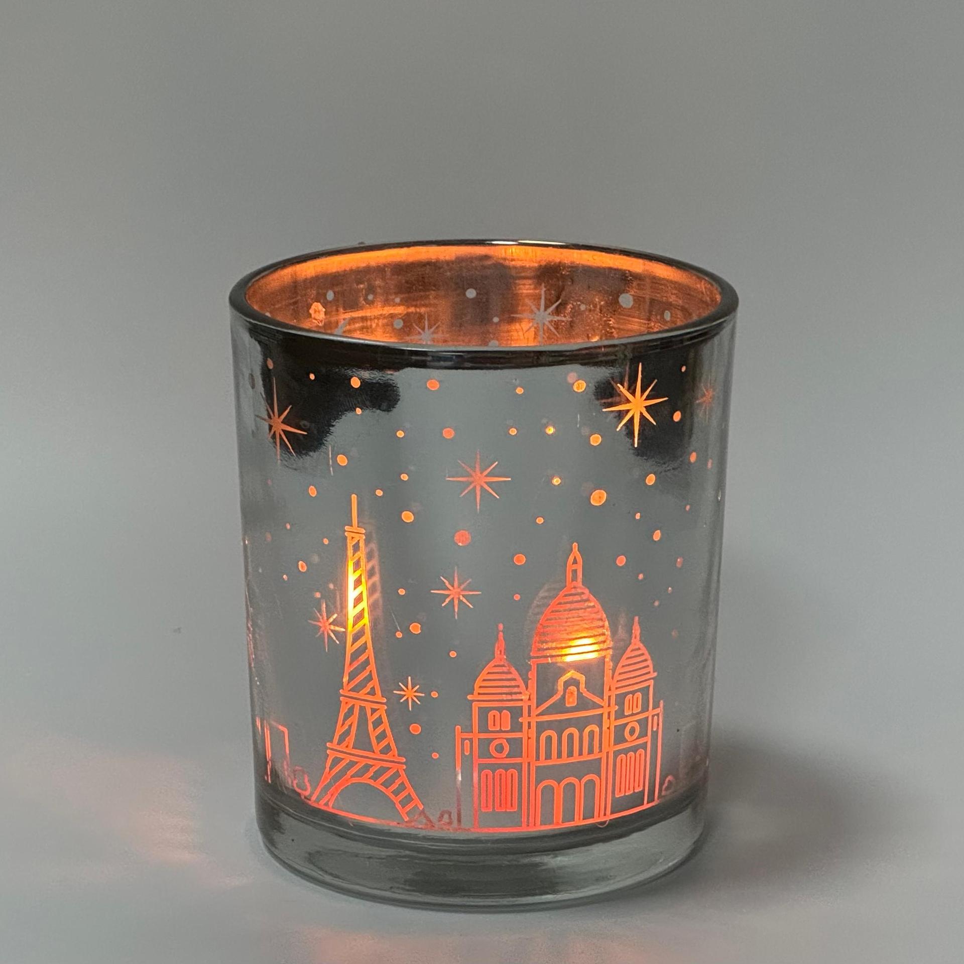 城市星空街景蜡烛玻璃杯烛台空杯电镀激光镂空LED光感香薰蜡烛杯详情24