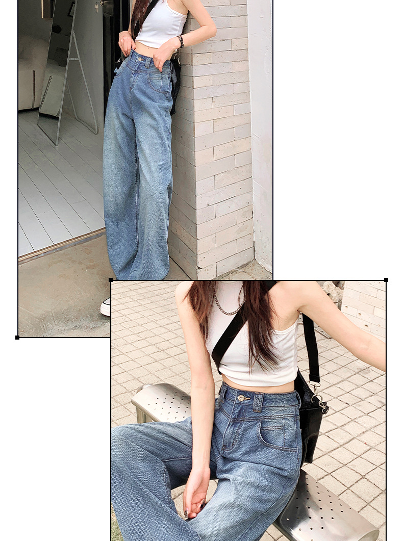 HEY+JEANS星空纹怀旧蓝牛仔裤女2023新款高腰宽松显瘦拼接阔腿裤详情28