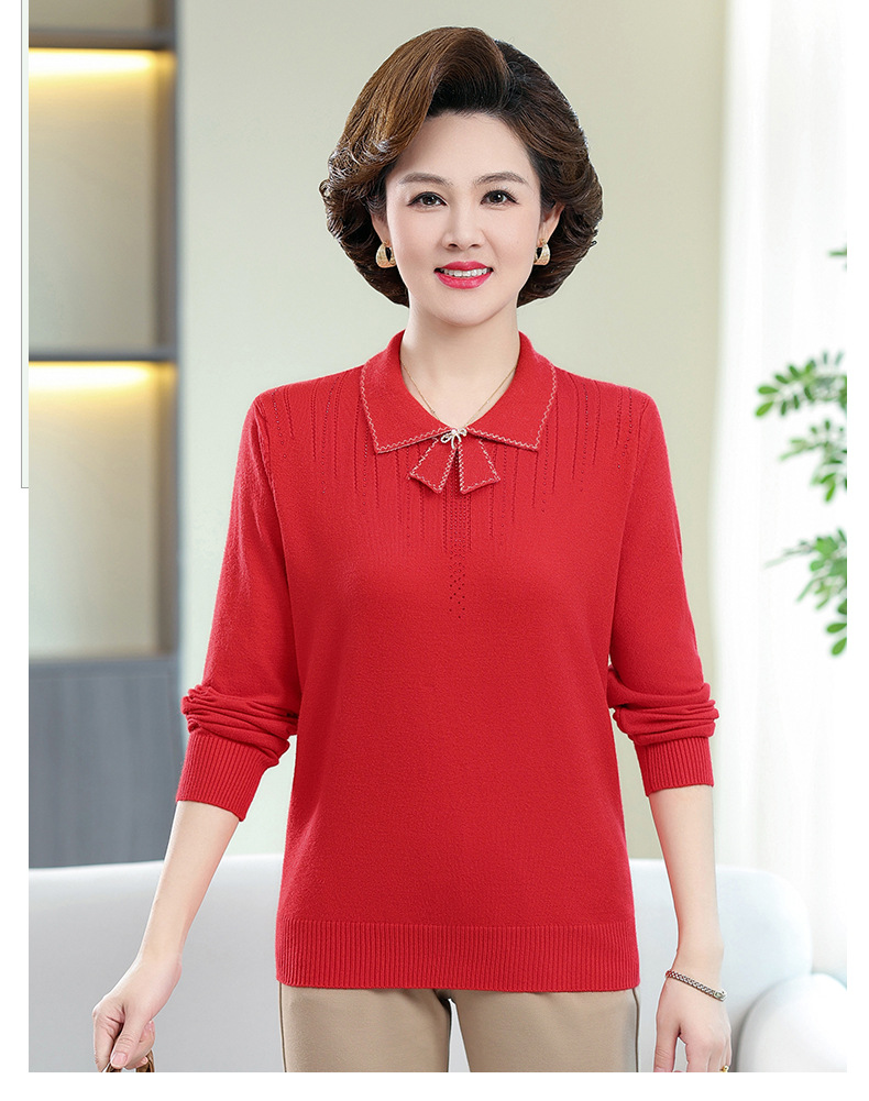 New autumn collection for middle-aged and elderly mothers: Solid color loose knitted pullover sweater with a baby collar for women. 2023 casual mom wear pic 37