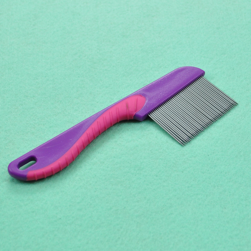 Pet comb, long needle, dense teeth, flea comb, colorful plastic grooming comb, pet stainless steel needle pic 6