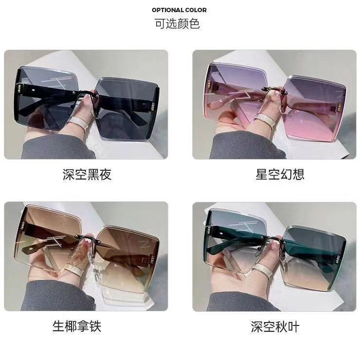 High-end square frameless trimmed sunglasses, trendy and cool sunglasses, fashionable glasses for women with large faces to make them look slimmer pic 3