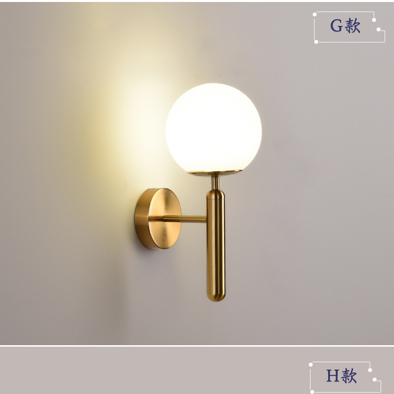 Crossover nórdico simple aplique de pared hierro forjado dorado cobre electrochapado cristal natural bola led dormitorio lámpara de cabecera pic 14