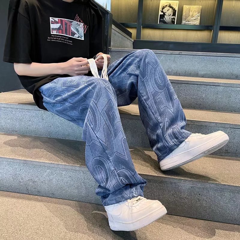 跨境灯芯绒裤子男满印高街痞帅ins休闲长裤潮流宽松阔腿裤港风详情13
