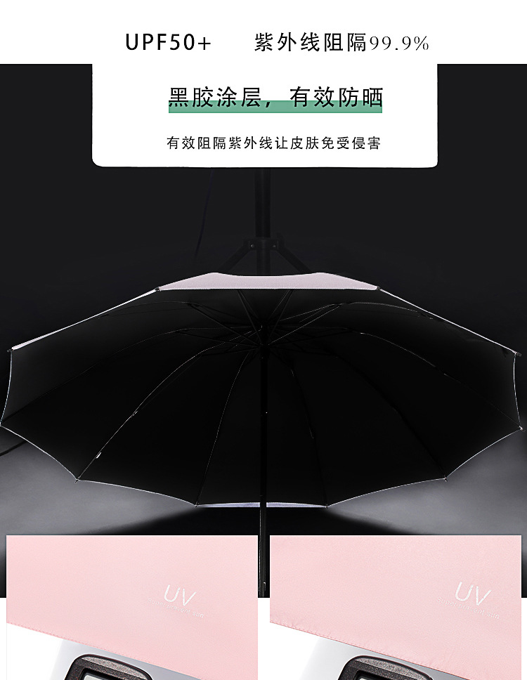 The Great Brightness folding umbrella, black rubber, sun protection and UV protection, four-fold umbrella, all-weather umbrella, double umbrella, internet-famous umbrella pic 8