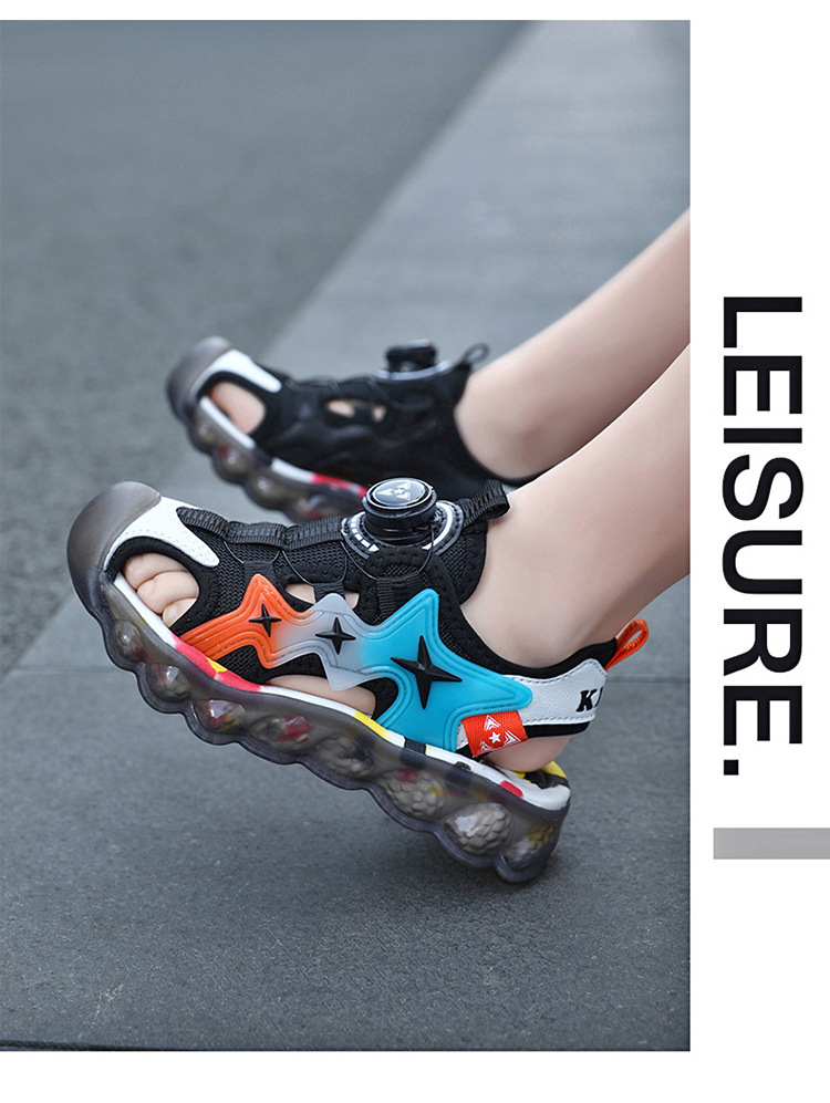 男童运动软底旋转新款2024夏季凉鞋纽扣中大童防滑儿童沙滩鞋包头详情10