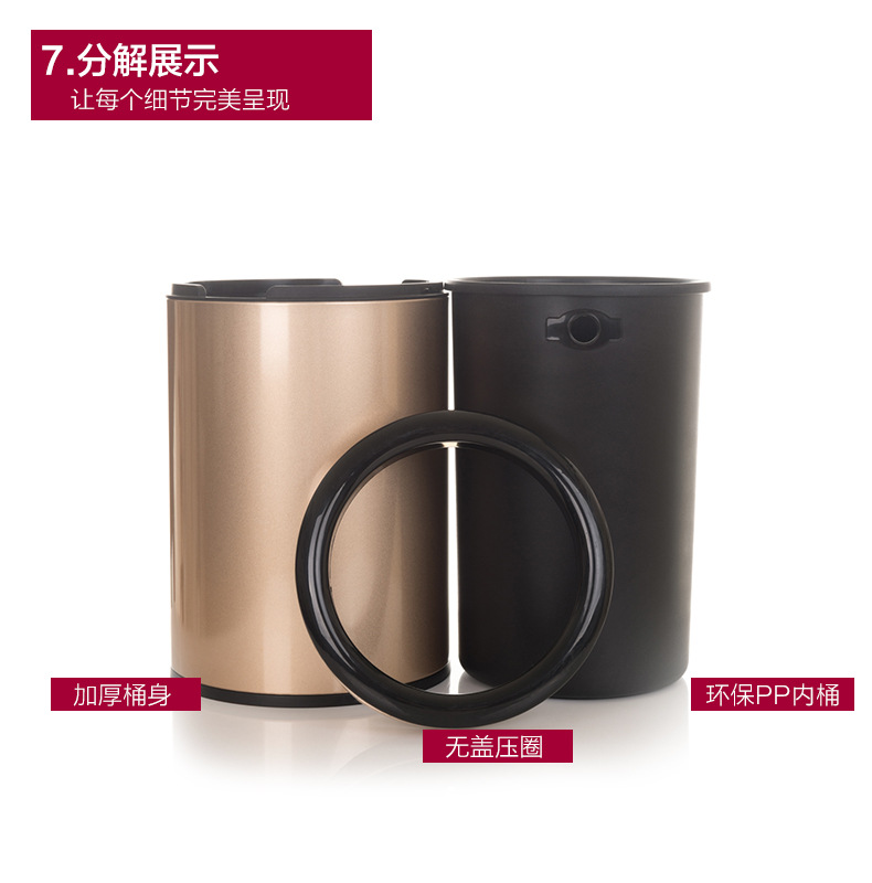 Creative trash can, double-layer thickened PP round storage bucket, household stainless steel trash can pic 17