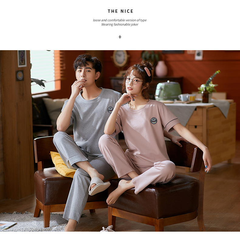 纯棉情侣睡衣夏季结婚新婚大码男士开衫长裤本命年红色家居服夏女详情54