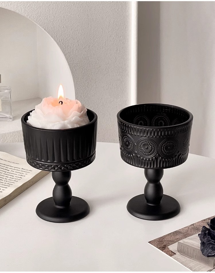High-quality appearance level vintage candlestick ornaments, frosted black glass candle scented base, atmospheric photo decoration props pic 6