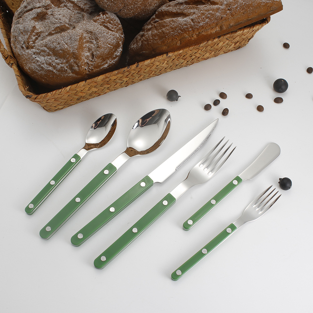 Handle nail tableware, 304 stainless steel tableware, ins Nordic-style spoons, high appearance level acrylic Western-style knives, forks and spoons pic 8