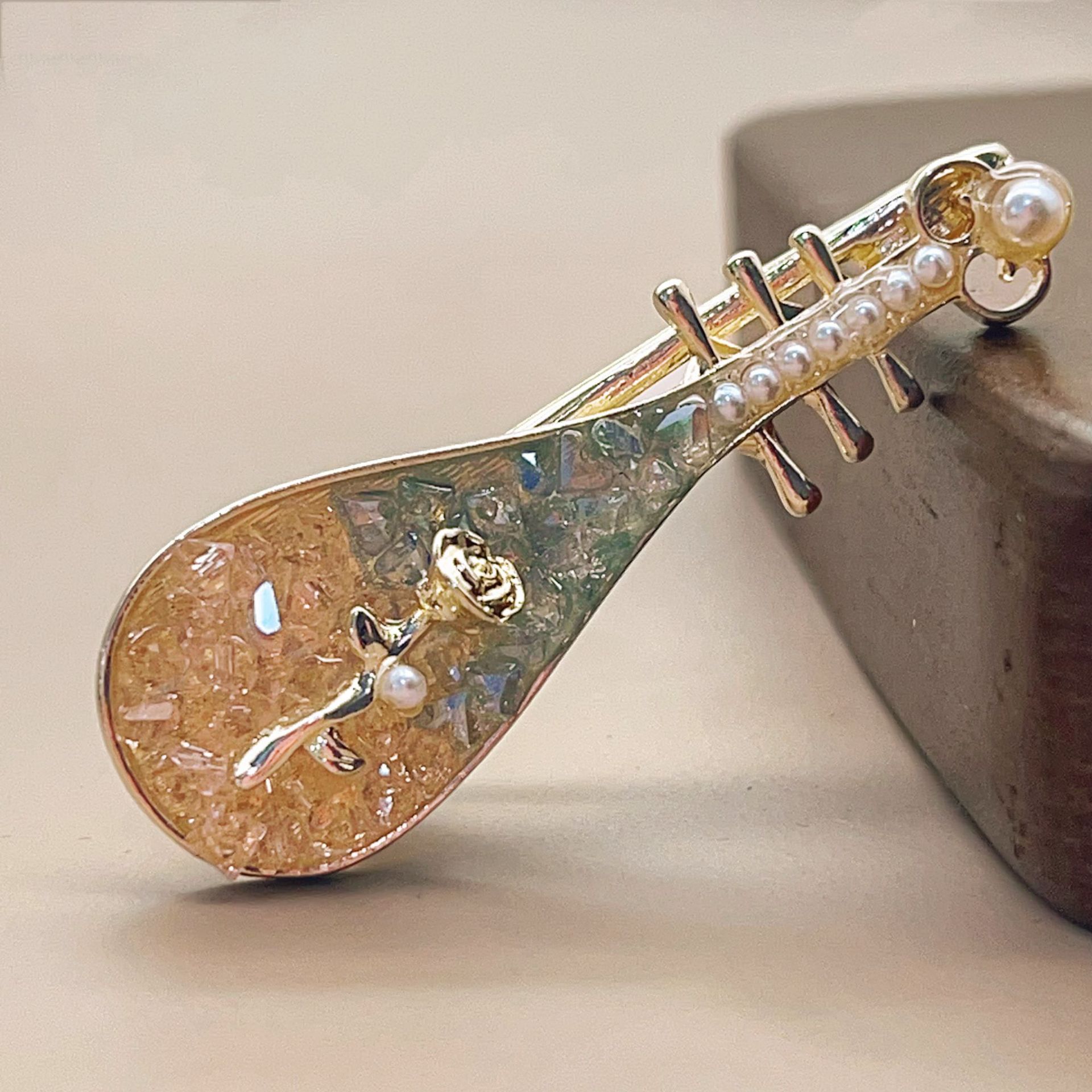 国风玫瑰花琵琶发夹高级感小众侧边夹夹子古风发卡复古头饰发饰女详情5