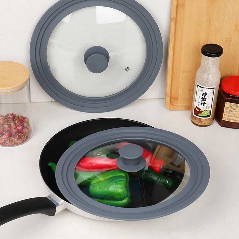 New factory-customized silicone pot lid for household use, multi-functional grey heat-resistant and anti-overflow pot lid, tempered glass pot lid pic 10