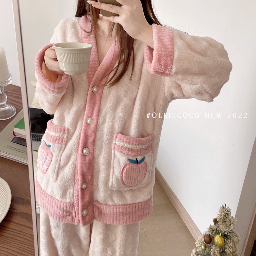 秋冬款加厚暖暖水蜜桃家居服大板乌龙桃睡袍女性保暖睡衣套装批发详情20