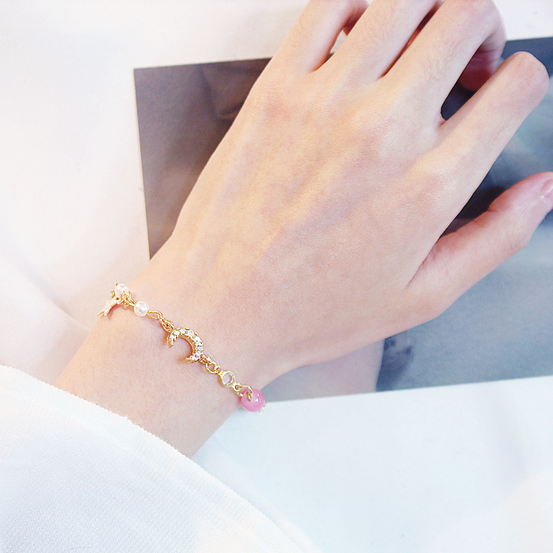 Korean version exquisite crystal bracelet, sweet and girlish heart, star and moon marble bracelet, fresh and delicate strawberry crystal jewelry pic 8