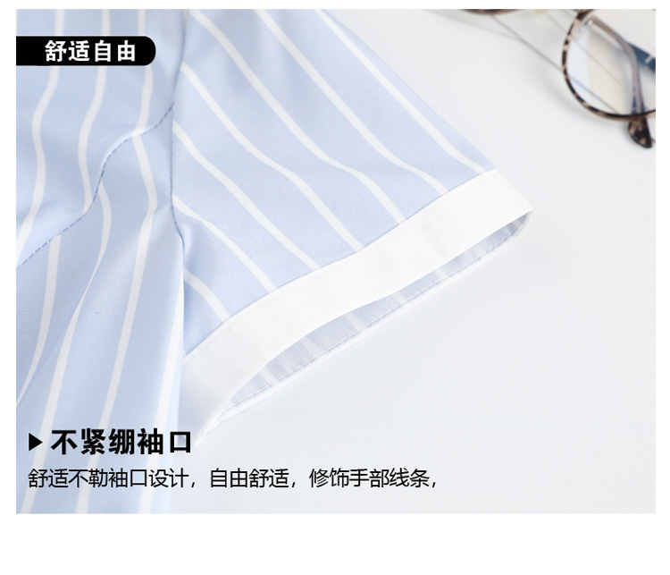 Fashionable work clothes, elegant blue striped shirt, female sales white-collar worker, formal summer short-sleeved XN6803 pic 10