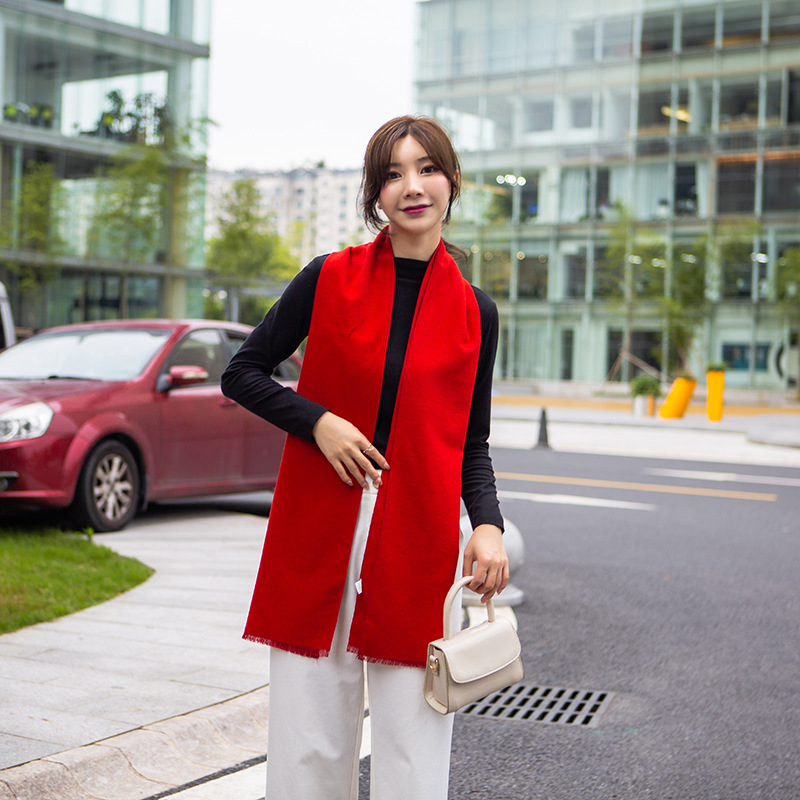 Autumn and winter silk velvet long scarf, Chinese red tassel warm scarf, company annual meeting souvenir shawl for women pic 27