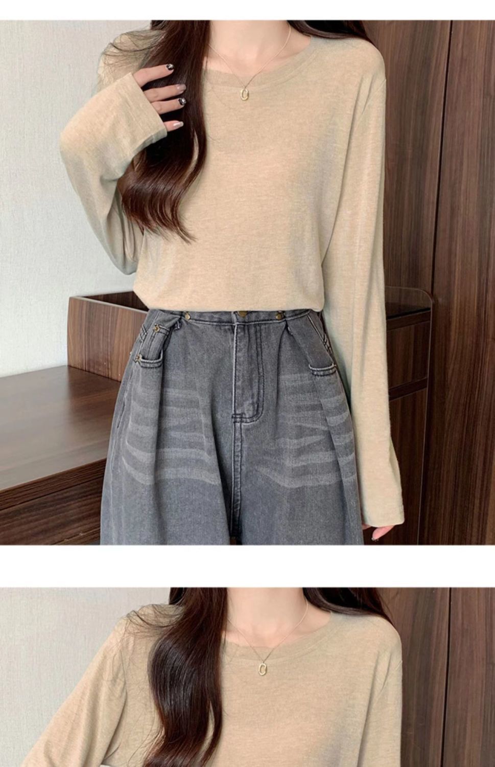 打底衫女宽松显瘦面膜T恤内搭秋冬新款软糯绒色磨毛长袖上衣代发详情17