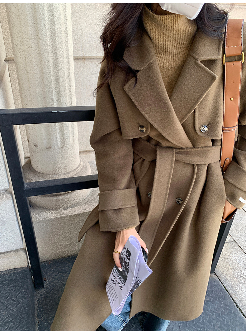 Q469 Dongdaemun Double-sided Cashmere Coat Korean version Autumn and Winter New Style Wool Tie suit collar woolen coat for women pic 40