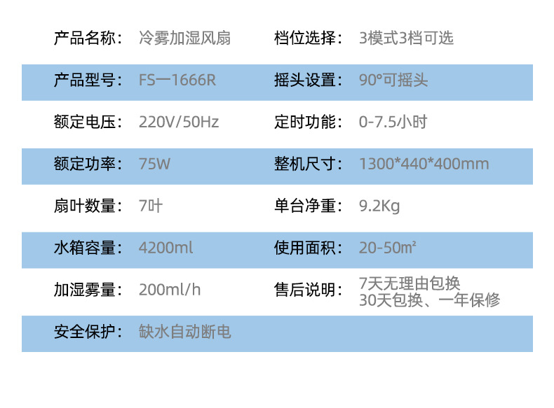 工厂批发家用喷雾风扇加水降温户外户内雾化水冷电风扇mist fan详情20
