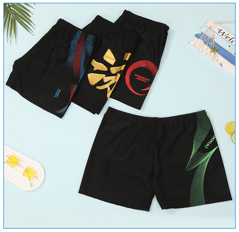 新款男士泳裤成人平角胶印沙滩裤泳池短裤男条纹游泳裤宽松舒适详情5