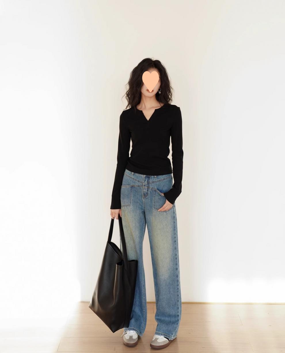 Floral grey V-neck modal base top for women, new autumn 2024 solid color slim fit paired with long-sleeved T-shirt pic 9