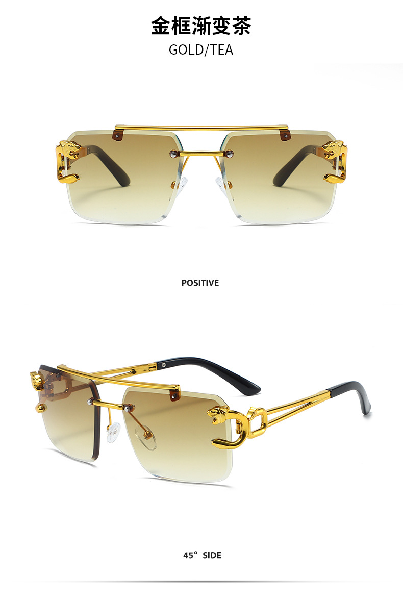 新款时尚个性无框豹子头双梁太阳镜潮流户外驾驶个性潮流墨镜详情12